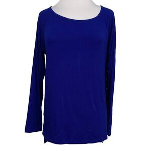 Cable & Gauge Pullover Keyhole Back & Shoulder Hi-Low Top Siz L Royal Blue NEW
